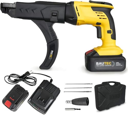 BAUTEC Akku-Magazinschrauber 18 V / 4.0 Ah » Kofferset inkl. Magazin, 2x Li-Ion Akkus, Ladegerät, 6 Bits » Schnellschrauber, Trockenbauschrauber