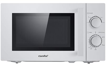 Comfee CMSN 20 si Mikrowelle/Solo-Mikrowelle mit 5 Leistungsstufen/Innenbeleuchtung/easy Defrost/360°Drehteller/Zwei Drehregler/20L/700W/ Silber