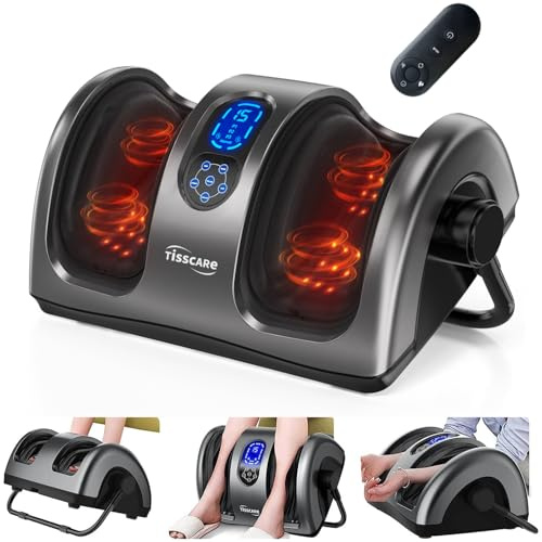 TISSCARE Shiatsu Fußmassagegerät elektrisch mit Wärme, Knet- und Rollmassage, 360° verstellbar, Fuß- und Wadenmassagegerät mit Fernbedienung für Füße, Beine und Waden