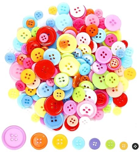Canollo 100 Stück Bunte Knöpfe, Kinder Harz Buttons Selber Machen | Verschiedene Größen mit 4 Löcher, für DIY Basteln Nähen, Kleidungsdekoration, Kinderbasteln und schultüte basteln zubehör