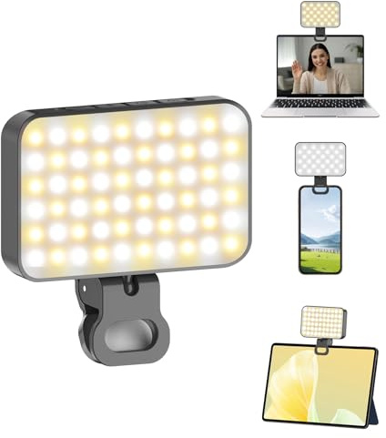 TONEOF Selfie Licht,LED Tragbar Fotostudio Blitzlicht,2000mAh Wiederaufladbares Licht mit Drehbarem Clip,10-stufige Helligkeitsanpassung,Videolicht für Produktfotografie/Videoanrufe/Fotografie-Schwarz