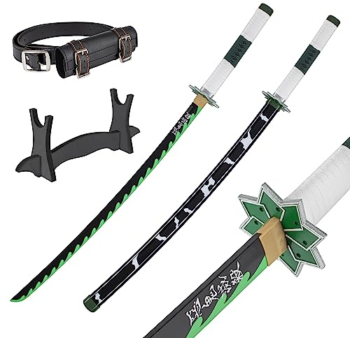 57 SPECIAL REPLICAS Daemon Slayer Katana Schwert 105 cm/41 Zoll - Samurai Schwert Holz mit Gürtel, Ständer & Scheide - Holzschwert aus Bambusholz für Anime Cosplay- Anime Schwerter (Nicht Scharf)