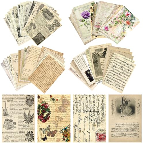 DKDDSSS 120 Blätter 14x20cm Scrapbooking Papier Deko, Vintage Scrapbook Papier, Bastelpapier Dekopapier Designpapier Scrapbook Zubehör für Fotoalbum Tagebuch Notizbuch DIY Kunst