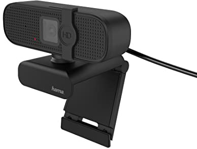 Hama Externe Kamera für Laptop, Webcam mit Mikrofon, 1080p Full HD | Kamera PC schwarz, TV, PS5 Kamera Webcam Macbook, 360 Grad schwenkbar, Kamera-Abdeckung, 1/4 Zoll Gewinde für Stative
