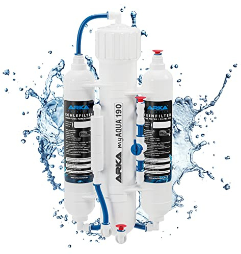 Umkehrosmoseanlage Aquarium 190 l/Tag – entfernt bis zu 99% Salze, Nitrat, Phosphat, Schwermetalle & Keime – Komplettset für Aquarium & Haushalt – ARKA myAQUA 190