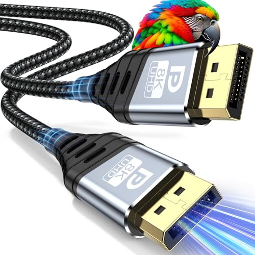 ZEENVIC Displayport Kabel 1.4 2M - 8K DP Kabel 8K@60Hz, 4K@165Hz,2K@240Hz/165Hz/144Hz, HBR3 32.4Gbps, HDR, DSC 1.2, HDCP 2.2, G-Sync&FreeSync, Displayport-Kabel für Grafikkarte, Gaming Monitor