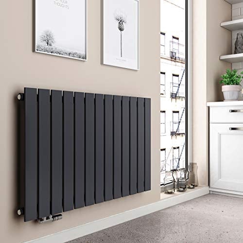 EMKE Design Heizkörper Flach, 630x1006 mm Horizontal Flachheizkörper mit Seitenanschluss, Einlagig Paneelheizkörper Wandheizkörper für Bad, Schlafzimmer & Wohnzimmer, Anthrazit 712W