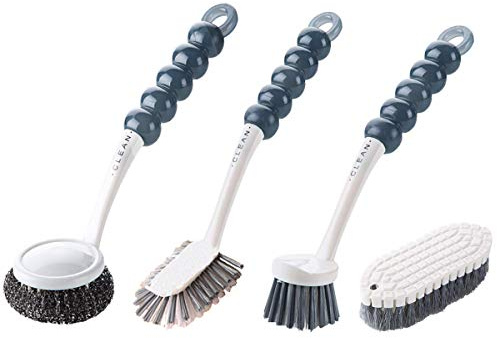 OITUGG Küchenbürste 4 Stück, Inklusive 2 Stück Spülbürste, 1 Stück Stahl Wolle Bürste, 1 Stück Handbürste Bendable, Reinigungsbürste für Geschirr und Spüle, 25cm Langer Griff, leicht zu greifen
