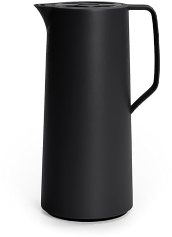 Emsa Motiva Isolierkanne 1l, Kunststoff, Thermoskanne mit Quick-Press-Verschluss, 12h heiß, 24h kalt, Glaskolben, Made in Germany, nordisches Design, schwarz, N41707