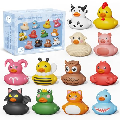 12er Set Badeente Baby Gummiente Badewannenspielzeug ohne Löcher Badespielzeug Weiches, schwimmendes Gummispielzeug Schwimmendem Spielzeug Wasserspielzeug Poolspielzeug für Kinder ab 18 Monaten