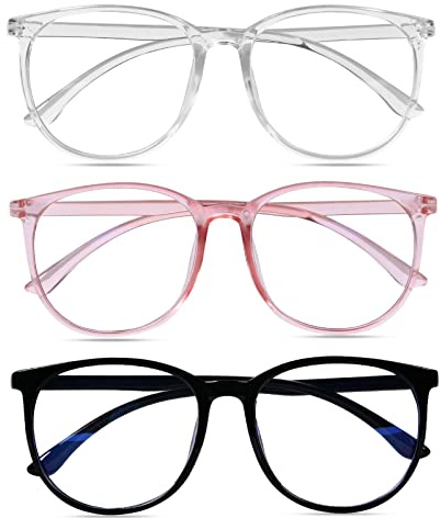 URAQT Blaulichtfilter Brille, Rund Anti Blaulicht PC Gaming Brillen Modebrille, Blue Light Blocking Glasses, Ohne Stärke Blaufilter Brille für Damen und Herren (Schwarz & Weiß & Rosa)