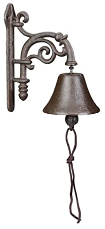 Relaxdays Türglocke Gusseisen, antikes Design, Gartenglocke Vintage, mit Kordel, Glocke für draußen, Wandglocke, braun
