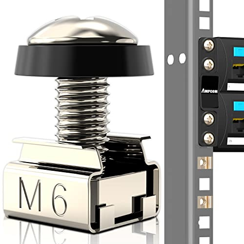 AMPCOM 100 Stück M6 × 16 mm Käfigmuttern und Schrauben-Set für Serverschrank - korrosionsbeständiges Nickel-beschichtetes Stahllegierung