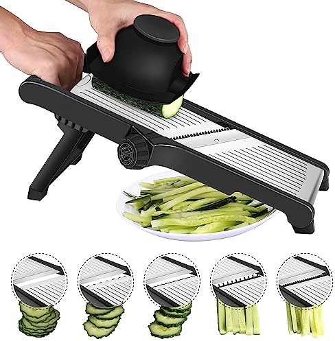 MILcea Gemüsehobel Mandolinenschneider, Multifunktion Edelstahl Gurkenhobel, Verstellbar Kartoffelreibe Küchenreibe Gemüsereibe, Schwarz