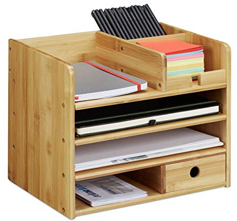 Relaxdays Schreibtisch Organizer, Briefablage A4, Bambus | Notizzettel und Stifte ordnen, Schublade, Ordnungssystem Büro