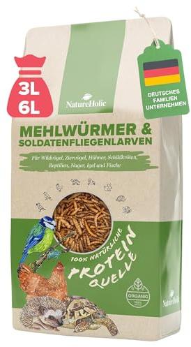 NatureHolic Mehlwürmer & Soldatenfliegenlarven getrocknet | Proteinreiches Futter Vögel, Entenfutter, Nager, Igel, Eichhörnchen, Vogelfutter, Wildvögel Huhn, Reptil | Natürliches Insektensnack (460g)