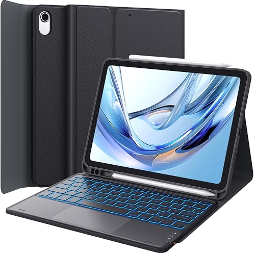 CHESONA Hülle mit Tastatur für iPad 10 Generation/11 Generation A16 2025, 7 Farben Beleuchtung, Multi Touch Trackpad, 2 Bluetooth Kanäle für Neu iPad 10. Gen 2022/2025 11, Schwarz
