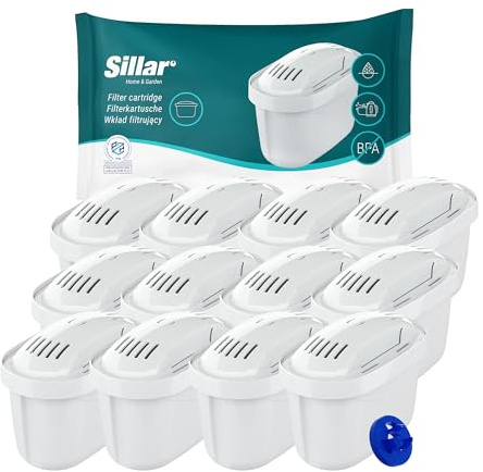 Sillar Wasserfilter Kartusche Kompatibel mit Brita Maxtra - Filter mit Aktivkohle und Lonenaustauscherharz, Wasserfilterkatuschen - 12er Pack