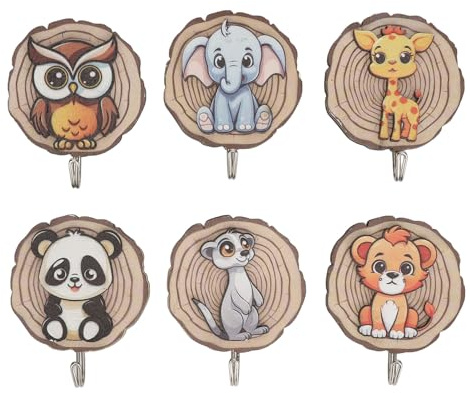 Fyearfly Kinder-Cartoon-Kleiderhaken ohne Bohren, hübscher selbstklebender Kinder-Cartoon-Kleiderhaken für Mantel, Hut, Tasche, Handtuch, Jacke, Regenschirm, Schlüssel, Holzwandhaken für
