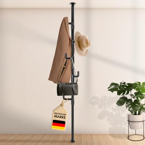 LOBUX® - Garderobenständer ausziehbar, 5 Haken [schwarz, 110-310cm] – Teleskop Kleiderständer stabil – Garderobe platzsparend, Metall – Herrendiener Schlafzimmer – Flurgarderobe – Wäscheständer Balkon