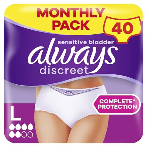 Always Discreet Inkontinenz-Höschen Normal Für Frauen, L, 40 Höschen, Verhindert Auslaufen Und Gerüche, Angenehm Und Kaum Spürbar