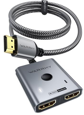 HDMI Switch 4K@60Hz, WARRKY HDMI 2.0 Splitter 2 In 1 Out 【2K@144Hz, 1m Geflochtenes Kabel, HDCP 2.2】 Aluminium Umschalter (Jeweils 1 Display auf einmal) Unterstützt UHD 3D für PS5/4, Xbox, FireStick