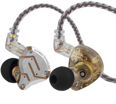 LINSOUL KZ ZS10 Pro, 4BA+1DD 5 Treiber In-Ear-Monitor, HiFi Kabelgebundene Ohrhörer, Gaming-Kopfhörer, Hybrid IEM Kopfhörer, 2-poliges abnehmbares Kabel(Ohne Mic,Blendung Gelb)