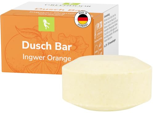 GREENDOOR Dusch Bar Ingwer Orange 75g festes Duschgel, hautmilde Dusche mit Bio Sheabutter ohne Palmöl Sulfate, Naturkosmetik natürlich ohne Tierversuche, Dusch-Seife