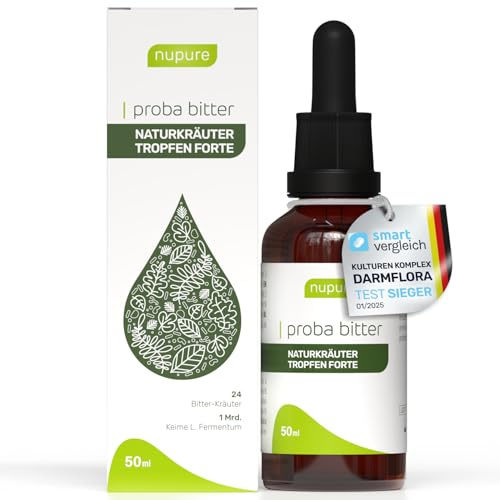 Proba Bitter Naturkräuter Tropfen – 24 Kräuterextrakte inkl. Pfefferminz, Ingwer, Chicorée, Mariendistel, 1 Mrd. KBE hitzeinaktivierte Milchsäurekultur, ohne Zucker & Süßstoffe, 50 ml
