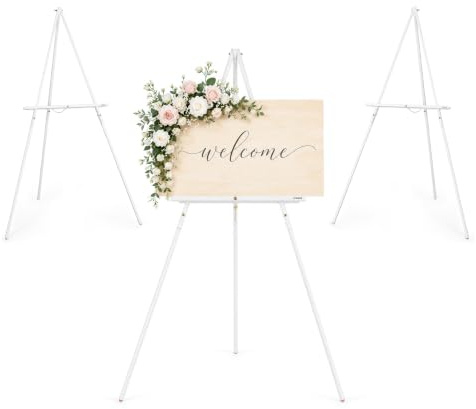VISWIN 3-tlg 160cm Weiße Staffelei Holz Groß für Hochzeit, Verstellbare Staffelei für Willkommensschild, Schilder, Poster, Bilder & Gemälde, A-Rahmen Leinwand Ständer
