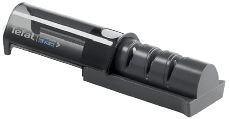 Tefal Ice Force Messerschärfer, 3-Schritte-Schleifprozess, nachschärfen + ausbessern, gut für Edelstahlmesser, platzsparende Aufbewahrung, japanische Keramikschleifscheibe, Schwarz, K26505