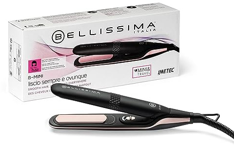 Bellissima Mini-Haarglätter für Tasche und Reisen, Glätteisen für glattes Haar jederzeit, überall, kompakt, leicht, Keramikbeschichtung, Temperatur 200 °C, automatische Mehrfachspannung, Beauty Bag