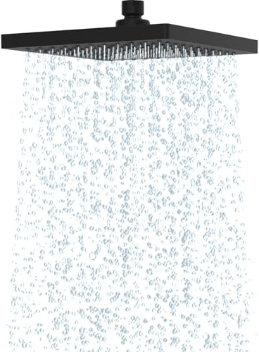 Hibbent Regenbrause Duschkopf(200 * 200mm), Matt Schwarz | Edelstahl Regenduschkopf,Eckig Einbauduschköpfe, Schwenkbarer Strahlwinkel, üppiges Duscherlebnis, Einfache Installation