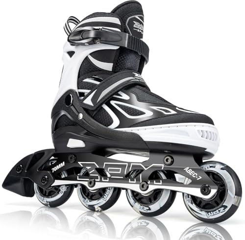 2PM SPORTS Verstellbar Inliner für Kinder Mädchen Jungen, Inline Skates Rollschuhe für Damen Herren Größe 30-33 34-37 38-41 42-44 (White M)
