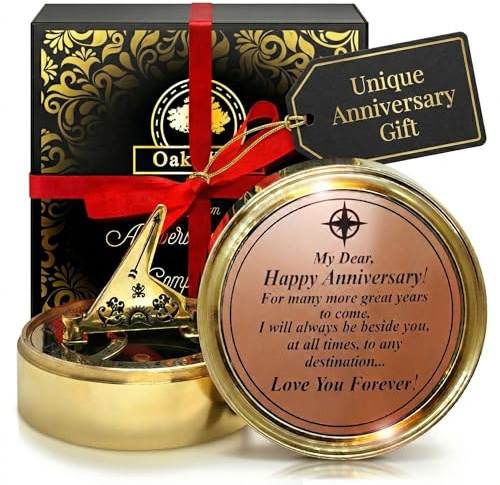OakiWay Jubiläums-Sonnenuhr-Kompass Geschenk für Sie oder Ihn, mit besonderem gravierten Gruß, romantische Geschenkideen für Ehemann oder Ehefrau, unser Hochzeitstag, Geschenke für Männer, 50.