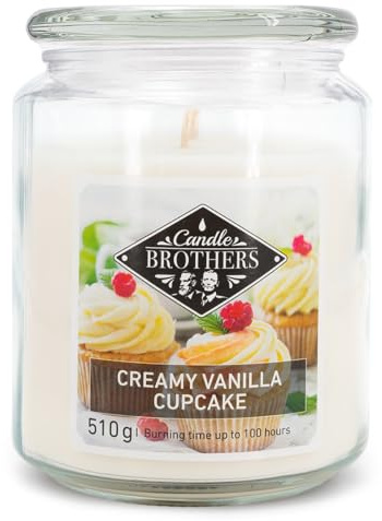 Candle-Brothers Große Duftkerze im Glas mit Deckel | Creamy Vanilla Cupcake | Duftkerze Vanille | Kerze 2 Docht | Kerze lange Brenndauer | Geschenk für Frauen