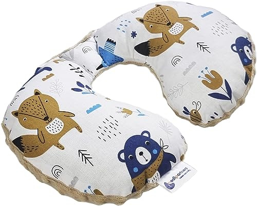 Medi Partners Nackenkissen Kinder Nackenhörnchen Auto Flugzeug Baby - 100% Baumwolle/Minky Nackenstütze Kopfstütze Kindersitz Autositz Nackenrolle Kissen (Boho Animals mit beigem Minky)