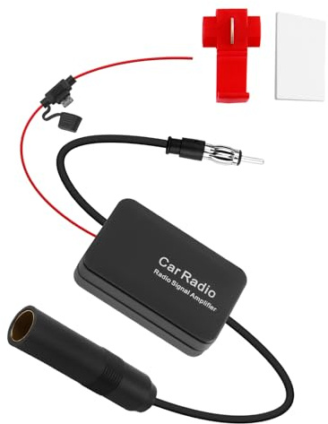 Antennenverstärker Autoradio 12V, Universeller Autoradio Antennenverstärker für Autoantenne mit Verstärker, 25dB, Rauschunterdrückung, FM Signalverstärker mit Klebepad und Stromanschluss