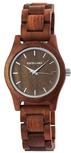 Holzuhr Damen Naturholz Nachhaltig | Armbanduhr Damen Holz minimalistisch leicht | Damenuhr Holz elegant Vintage – Kerbholz-Stil Holzuhr Frauen Geschenk (Walnussholz)