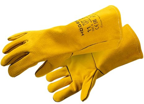 Högert Technik Schweißhandschuhe KANDEL, Leder-Arbeitshandschuhe, hitzebeständig, verstärkt, Kevlar-Nähte, Schutz für Schweißer, Gelb, Größe 9