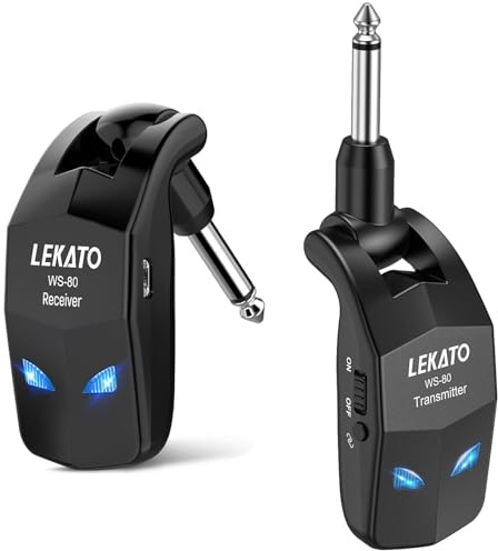 LEKATO Kabelloses Gitarrensystem,2,4 GHz kabelloser Gitarrensender-Empfänger mit 8 Stunden Laufzeit, wiederaufladbares digitales kabelloses E-Gitarrenkabel, Bass-Buchsenkabel für Gitarren bässe