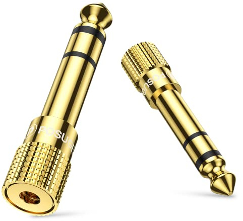 POSUGEAR Klinke Adapter 3.5mm auf 6.35mm 2 Stück, 6.35 Klinkenstecker auf 3.5 Klinken Buchse aux Audio Adapter mit Vergoldete Kontakte für Kopfhörer oder Lautsprecher