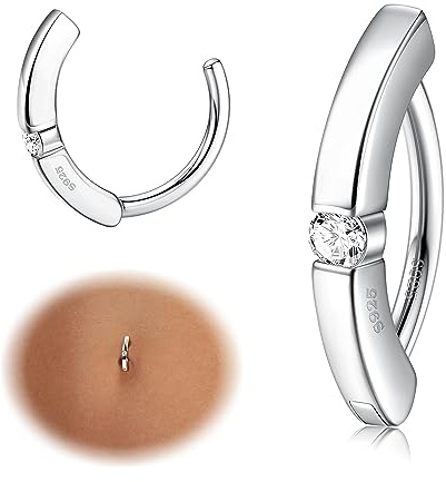 KRFY 14G Bauchnabelpiercing Silber 925 für Damen Bauchnabelpiercing Ring Hypoallergene Bauchnabelpiercing Clicker CZ Paved Reverse Creolen Bauchnabel Ring Silber Piercing Schmuck