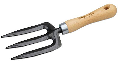 Saferide Blumengabel Pflanzgabel aus Qualitätsstahl Kleine Gabel mit Stiel aus Holz Klein & Handlich für Garten und Beeten Werkzeugkopf mit 3 Zinken Handgabel mit Aufhängeloch 27 cm