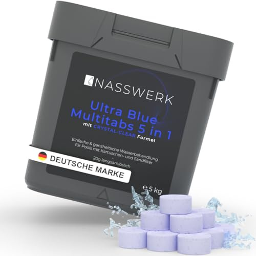 NASSWERK® Ultra Blue Multitabs 5 in 1 für Pool 20g (5kg) | Mini Chlortabs