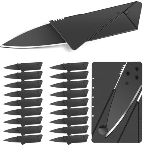 WholeFire 20 Pack Kreditkartenmesser, Kreditkartenformat Klappmesser | Faltmesser, Outdoor Edelstahl Griff Taschenmesser Kartenmesser Mini Überlebensmesser Schwarz