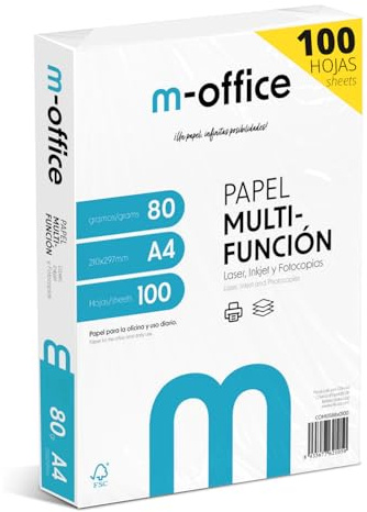 A4-Papier, 80 g, Packung mit 100 Blatt, Multifunktionspapier für Inkjet- und Laserdrucker, A4-Blätter, 210 x 297 mm, ideal für Büro und Zuhause · m-office (100 Blatt)