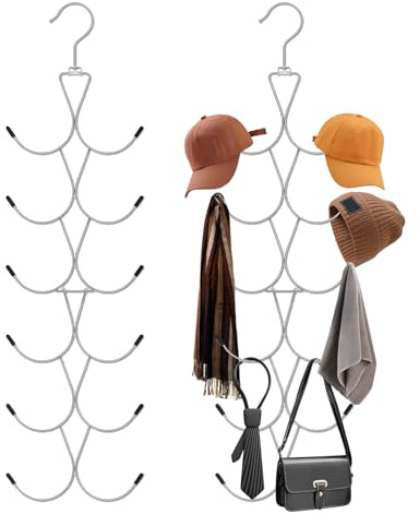 Schalhalter mit 12 Silikon Haken, KleiderbüGel Schal mit 360° Drehbaren Haken, Platzsparender Klappbarer Gürtelhalter Kleiderschran für Schals, Tücher, Gürtel Und Krawatten, Tragfähigkeit Bis zu 10 Kg