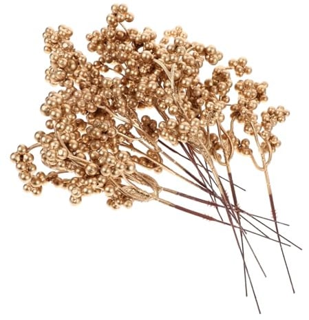 BAZEITFLOW 12 Stück Teiliges Künstliche Weihnachtsbeeren Zweige Festliche Deko für DIY Kränze Vase Fotorequisiten Heimdekoration in Gold
