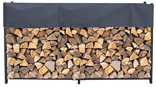 QUICK STAR Kaminholzregal Außen 200 x 25 x 115 cm Anthrazit, Garten Metall Kaminholzunterstand 0,8 m³ (1,3 SRM), Wetterfeste Stapelhilfe mit Schutzhülle Grau